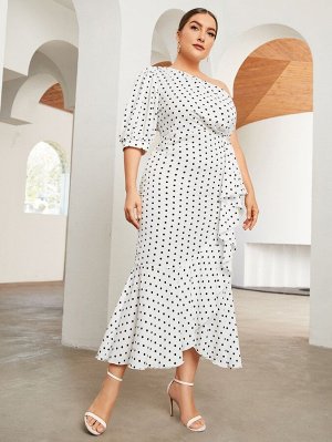 Plus Size Платье в горошек на одно плечо