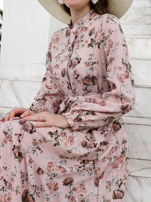 Платье-рубашка с цветочным принтом с оборками поясом