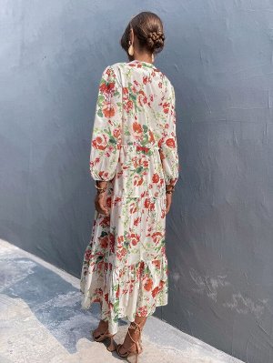 Платье с цветочным принтом без пояса