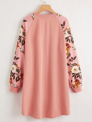 SheIn Платье-футболка с цветочным рукавом реглан