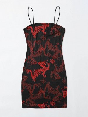 Облегающее платье с принтом "дракон"