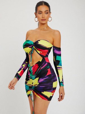 SXY Облегающее платье Контрастный с узлом разрезом на кулиске со сборками