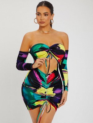 SXY Облегающее платье Контрастный с узлом разрезом на кулиске со сборками