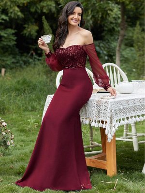 EVER-PRETTY оригинальное платье-русалка с сетчатым рукавом