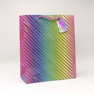 Подарочный пакет (М) "Lines", pearl (26*32*12.5)