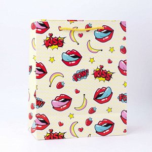 Подарочный пакет(M) &quot;Sticker Kiss&quot;, yellow