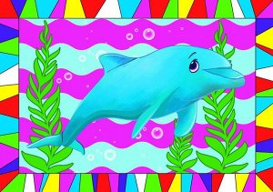 Гравюра с цветным основанием А4 "Дельфин"