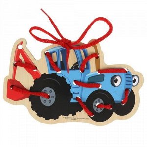 Игрушка деревянная "Буратино" Шнуровка. Синий трактор ,17*13 см
