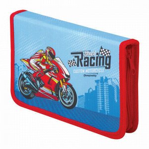 Пенал ПИФАГОР, 1 отделение, 1 откидная планка, ткань, 20х14 см, MotoRacing, 229204