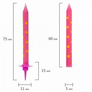 Набор свечей для торта 24 шт., 6 см, 24 держателя, розовые в горошек, ЗОЛОТАЯ СКАЗКА, в блистере, 591458