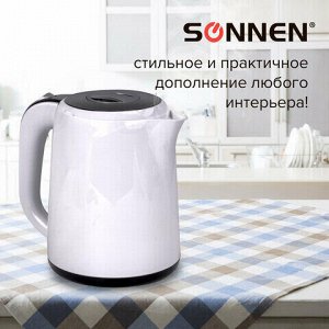 Чайник SONNEN KT-002B, 1,7 л, 2200 Вт, закрытый нагревательный элемент, пластик, белый/черный, 454994