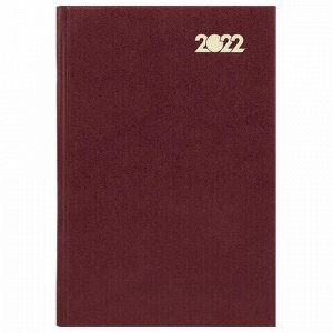 Ежедневник датированный 2022 (145х215 мм), А5, STAFF, твердая обложка бумвинил, бордовый, 113338