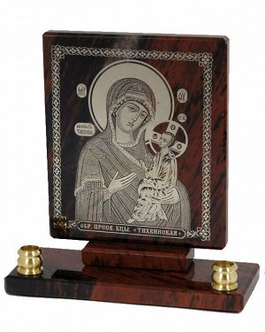 Икона из обсидиана "Богородица Тихвенская" 2-е свечи 90*35*95мм