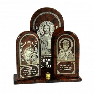 Триптих из обсидиана "Богородица, Иисус, Николай" 120*40*120мм