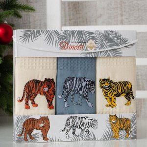 Набор вафельных полотенец Тигры в джунглях 33х60см-3шт, хлопок 100%, 200г/м2