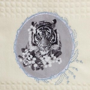 Набор вафельных полотенец Тигры с цветами 33х60см-3шт, хлопок 100%, 200г/м2