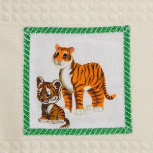 Набор вафельных полотенец Тигрица с тигрятами 33х60см-2шт, хлопок 100%, 200г/м2