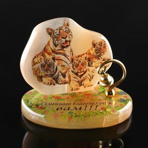 Сувенир "Тигр" с колокольчиком на подставке"Семейного благополучия вам!", селенит