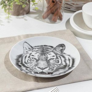 Тарелка «Тигр», d=17,5 см, белая, фарфор