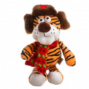 Мягкая игрушка «Тигр», в шапке со звездой, 16 см