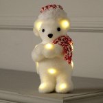Светодиодная фигура «Мишка в шапке» 9 x 23 x 7 см, флок, батарейки CR2032х2 (не в комплекте), свечение тёплое белое