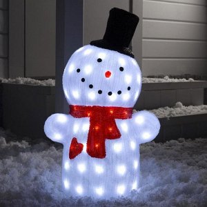 Светодиодная фигура «Снеговик в цилиндре» 25 x 60 x 25 см, акрил, 50 LED, 24 В, свечение белое