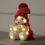 Светодиодная фигура «Медвежонок в шапке» 10 ? 18 ? 10 см, флок, батарейки CR2032х2, свечение тёплое белое