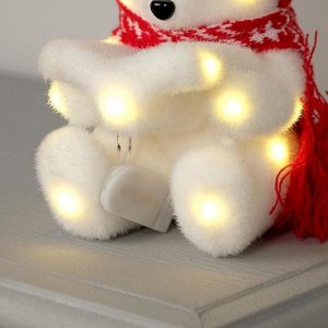Светодиодная фигура «Медвежонок в шапке» 10 x 18 x 10 см, флок, батарейки CR2032х2, свечение тёплое белое
