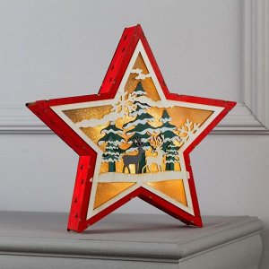 Фигура световая "Звезда и новогодний лес", 30х30х5, ААА*2, 6LED, ТЁПЛОЕ БЕЛОЕ