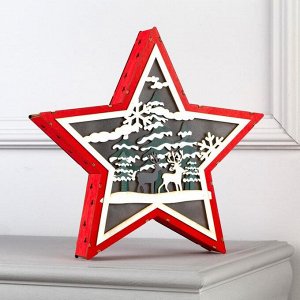 Фигура световая "Звезда и новогодний лес", 30х30х5, ААА*2, 6LED, ТЁПЛОЕ БЕЛОЕ