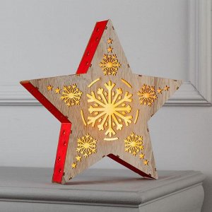 Светодиодная фигура «Звезда со снежинками» 30 x 30 x 5 см, дерево, батарейки АААх2 (не в комплекте), свечение тёплое белое