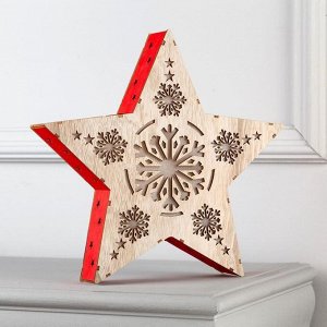 Светодиодная фигура «Звезда со снежинками» 30 x 30 x 5 см, дерево, батарейки АААх2 (не в комплекте), свечение тёплое белое