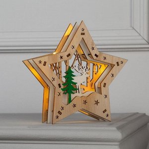 Светодиодная фигура «Звезда с оленем в лесу» 18 x 18 x 5 см, дерево, батарейки АААх2 (не в комплекте), свечение тёплое белое