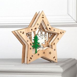 Светодиодная фигура «Звезда с оленем в лесу» 18 x 18 x 5 см, дерево, батарейки АААх2 (не в комплекте), свечение тёплое белое