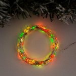 Гирлянда &quot;Нить&quot; 5 м роса, IP20, серебристая нить, 100 LED, свечение RGB, переливы, 3 х AA