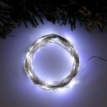 Гирлянда &quot;Нить&quot; 10 м роса, IP20, серебристая нить, 100 LED, свечение белое, фиксинг, 12 В