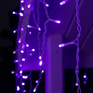 Гирлянда «Бахрома» 4 ? 0.6 м, IP44, белая нить, 180 LED, свечение фиолетовое, 8 режимов, 220 В
