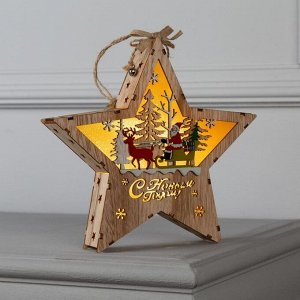 Светодиодная фигура «Дед Мороз в санях» 22x22x4 см, дерево, батарейки АААх2 (не в комплекте), свечение тёплое белое