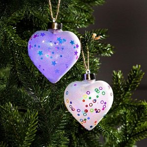 Набор ёлочных шаров "Сердце блестящее", 2 шт, 1LED, RGB