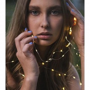 Гирлянда «Нить» 5 м роса, IP65, серебристая нить, 50 LED, 8 режимов, батарейки AAх3 (нет в комплекте), свечение тёплое белое