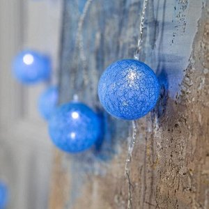 Гирлянда «Нить» 5 м с насадками «Клубки голубые», IP20, прозрачная нить, 20 LED, свечение белое, 220 В