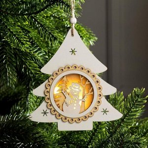 Ёлочная игрушка «Ёлочка со снеговиком», 15х14х2 см, 3 LED, от батареек, свечение тёплое белое