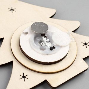Ёлочная игрушка «Ёлочка со снеговиком», 15х14х2 см, 3 LED, от батареек, свечение тёплое белое