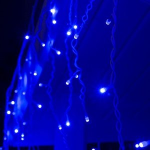 Гирлянда «Бахрома» 3 ? 0.6 м, IP44, УМС, белая нить, 160 SMD-LED, свечение синее, 220 В