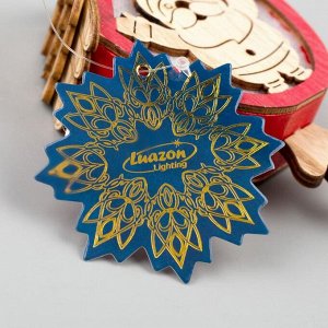 Ёлочная игрушка «Домик с Дедом Морозом», 9х8х4 см, от батареек, свечение тёплое белое