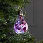 Елочный шар лампочка &quot;Шишки с красной мишурой&quot;, 5 LED, от батареек, БЕЛЫЙ