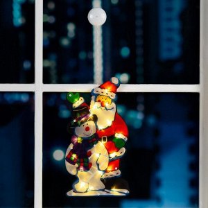 Светодиодная фигура на присоске «Дед Мороз и снеговик» 25 x 44 см, пластик, батарейки АААх3 (не в комплекте), свечение тёплое белое