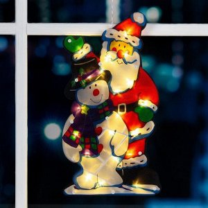 Светодиодная фигура на присоске «Дед Мороз и снеговик» 25 x 44 см, пластик, батарейки АААх3 (не в комплекте), свечение тёплое белое