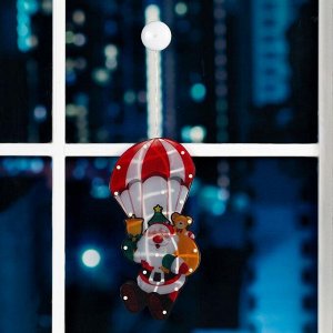 Светодиодная фигура на присоске «Дед Мороз на парашюте» 20 x 42 см, пластик, батарейки АААх3 (не в комплекте), свечение тёплое белое