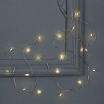 Гирлянда &quot;Мишура&quot; 1 м роса, IP20, серебристая нить, 20 LED, свечение тёплое белое, фиксинг, 2 х CR2032